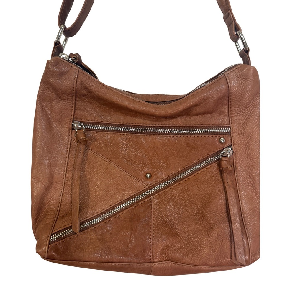 Great‎ American Leather Works Crossbody Bag Women Medium Brown Multi-Zip Utility